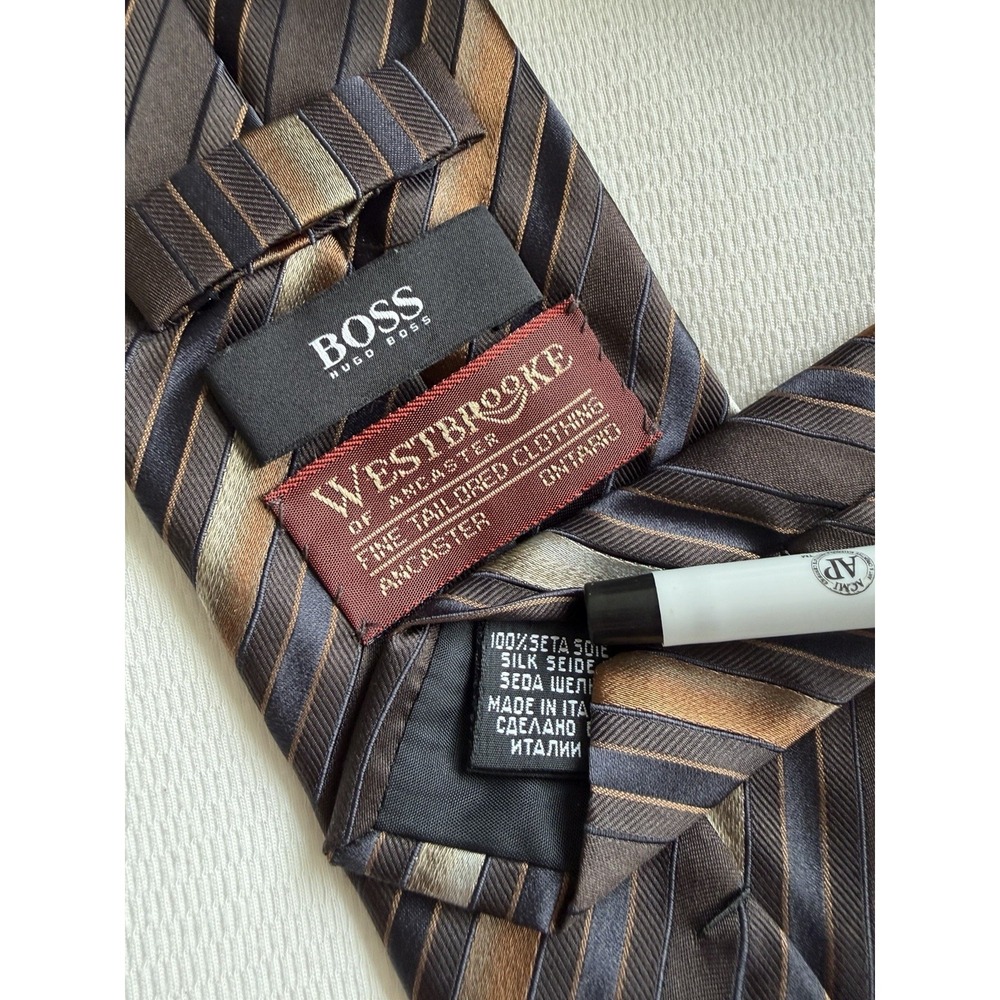 Hugo Boss	Bronze Gradient Stripes Repp	100% Silk Tie Necktie Made In Italy